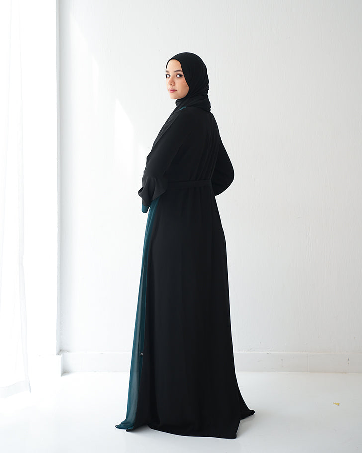 Sided Chiffon Crepe Abaya Teal C46
