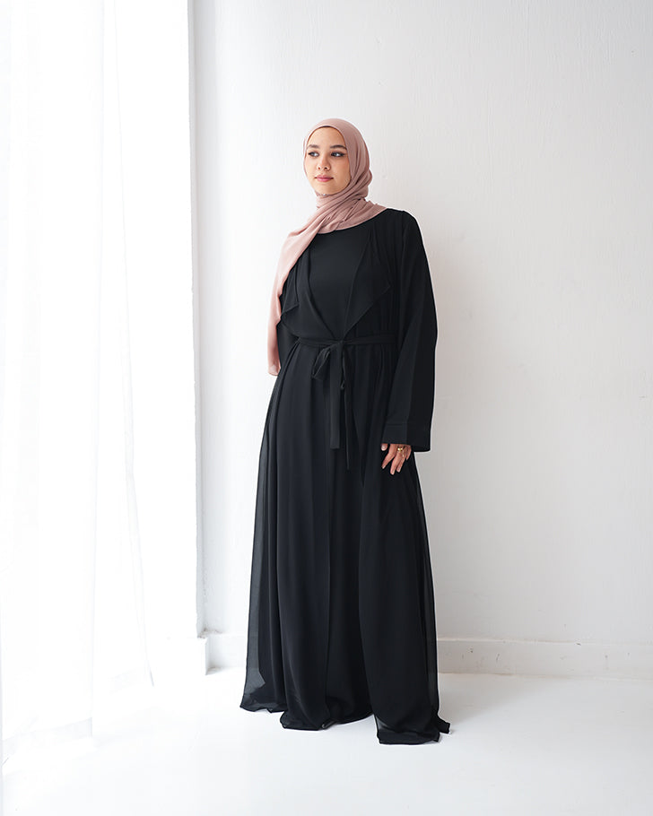 Sided Chiffon Crepe Abaya Black C46