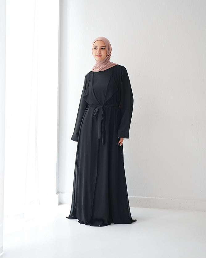 Sided Chiffon Crepe Abaya Black C46