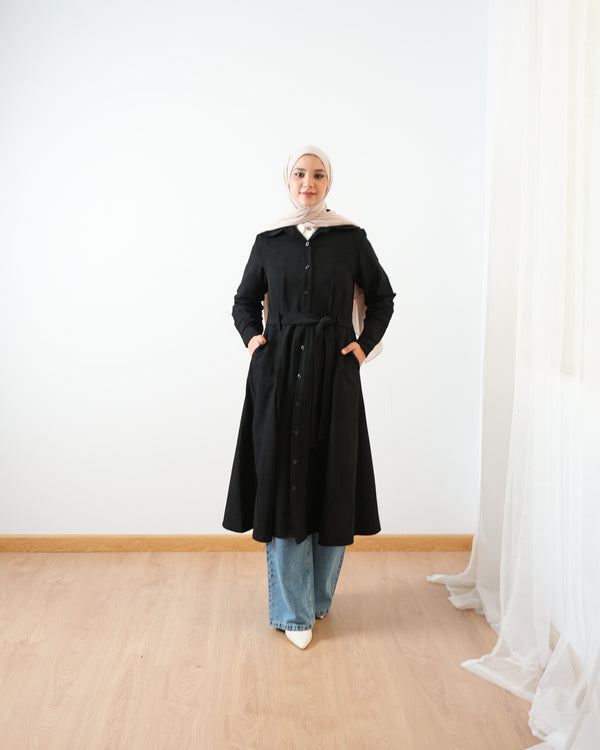 Suede Maxi Shirt Dress C255 Black