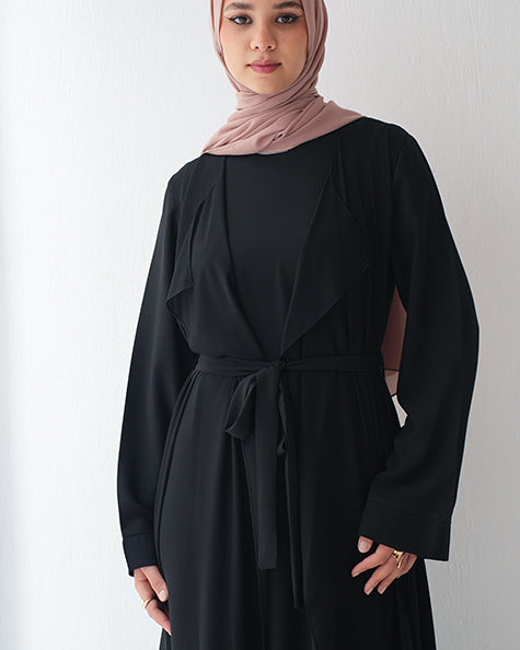 Sided Chiffon Crepe Abaya Black C46