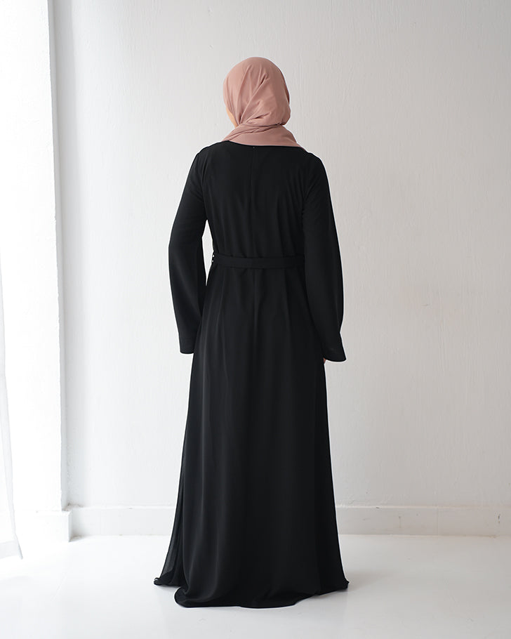 Sided Chiffon Crepe Abaya Black C46