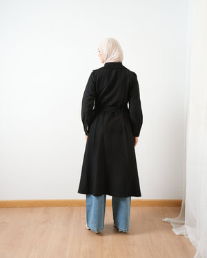 Suede Maxi Shirt Dress C255 Black