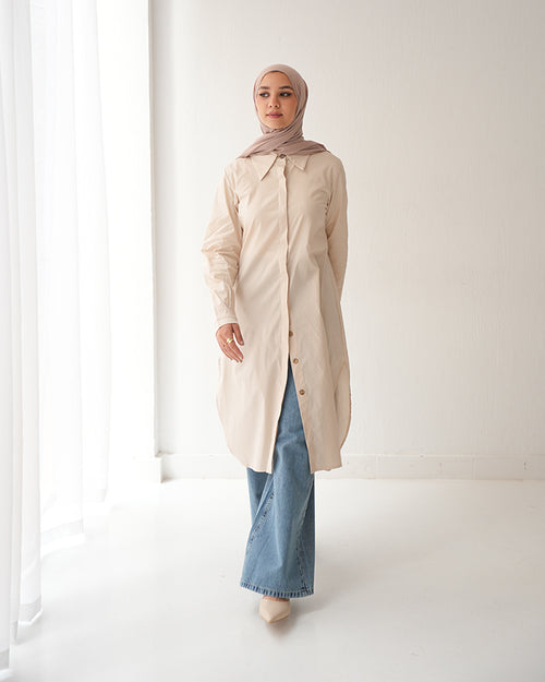 Poplin Long Chemise Beige C241