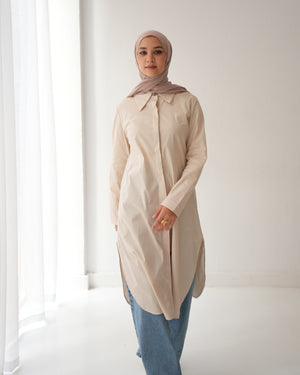 Poplin Long Chemise Beige C241P