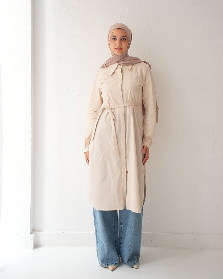 Poplin Long Chemise Beige C241