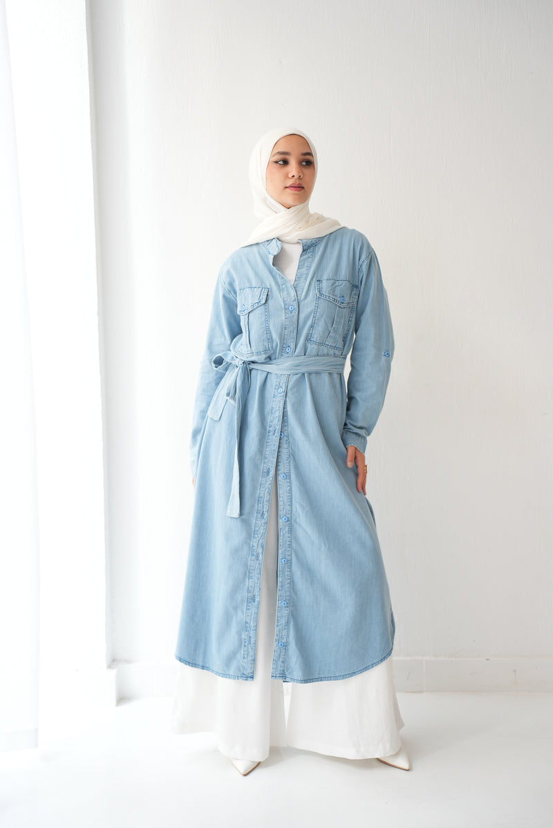 Denim Shirt Dress Light Blue C400