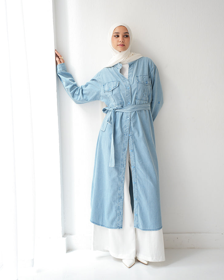 Denim Shirt Dress Light Blue C400