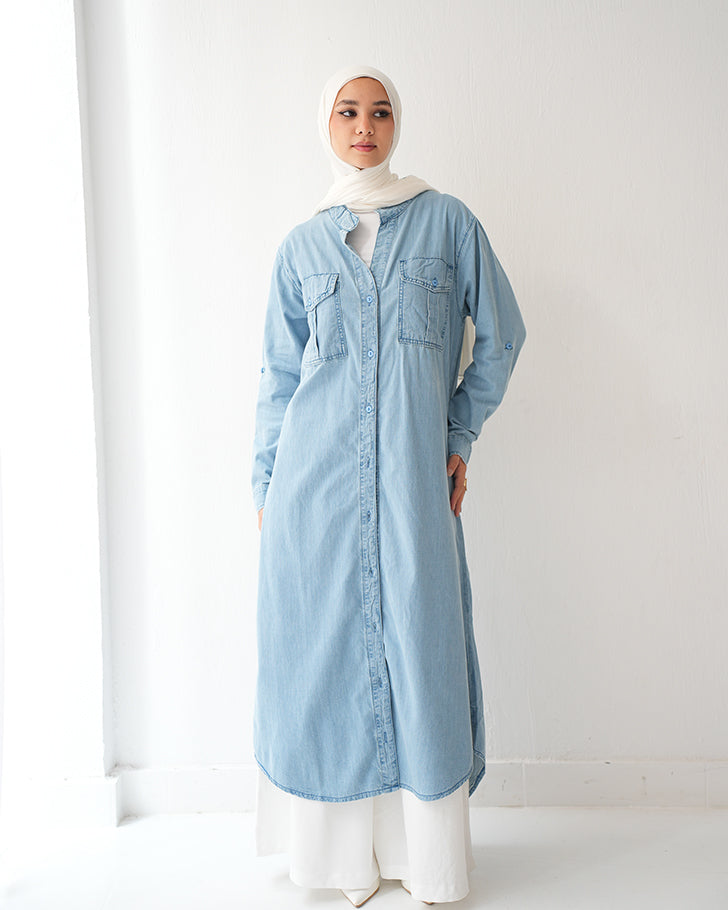 Denim Shirt Dress Light Blue C400
