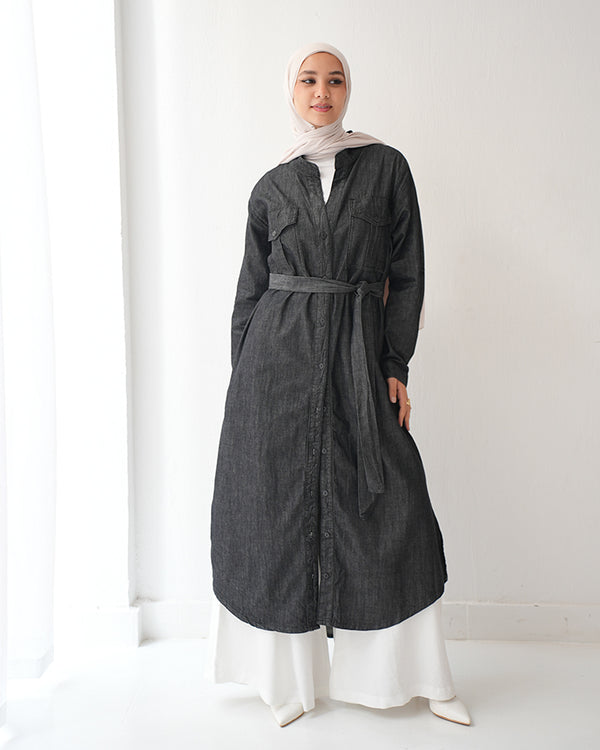 Denim Shirt Dress Black Grey C400