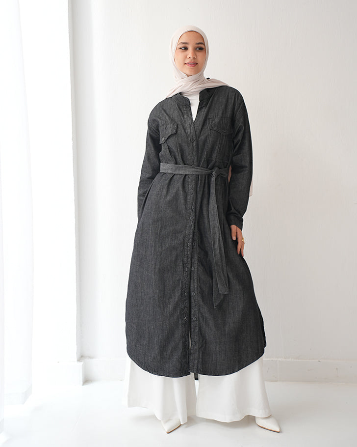 Denim Shirt Dress Black Grey C400
