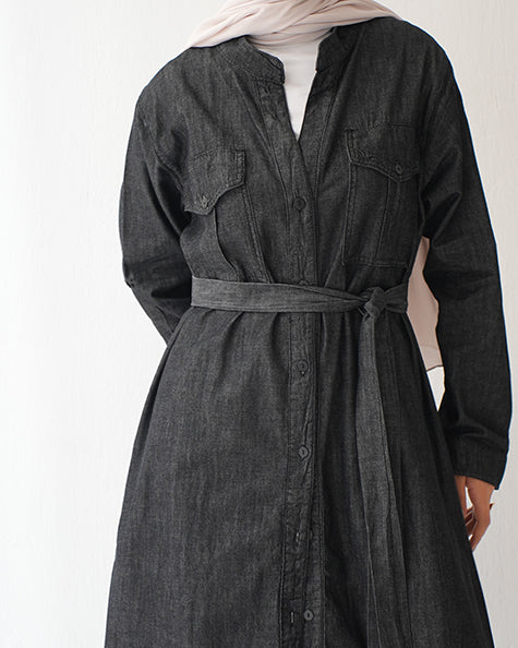 Denim Shirt Dress Black Grey C400
