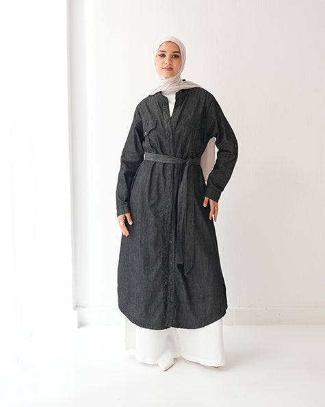 Denim Shirt Dress Black Grey C400