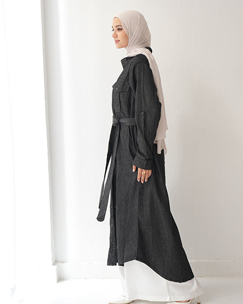 Denim Shirt Dress Black Grey C400