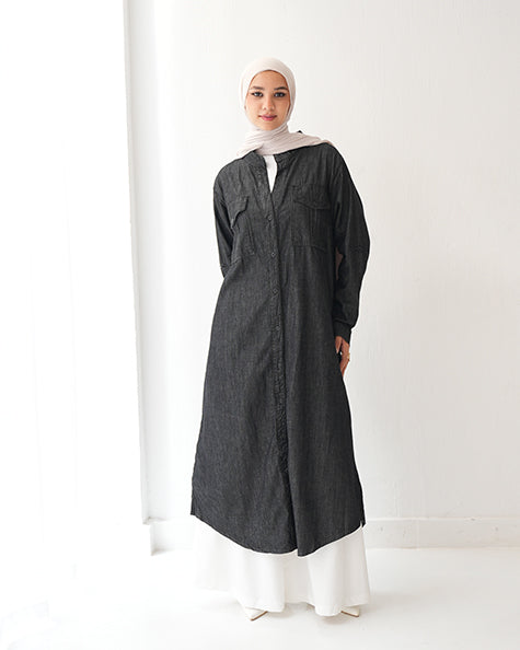 Denim Shirt Dress Black Grey C400