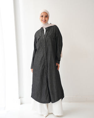 Denim Shirt Dress Black Grey C400