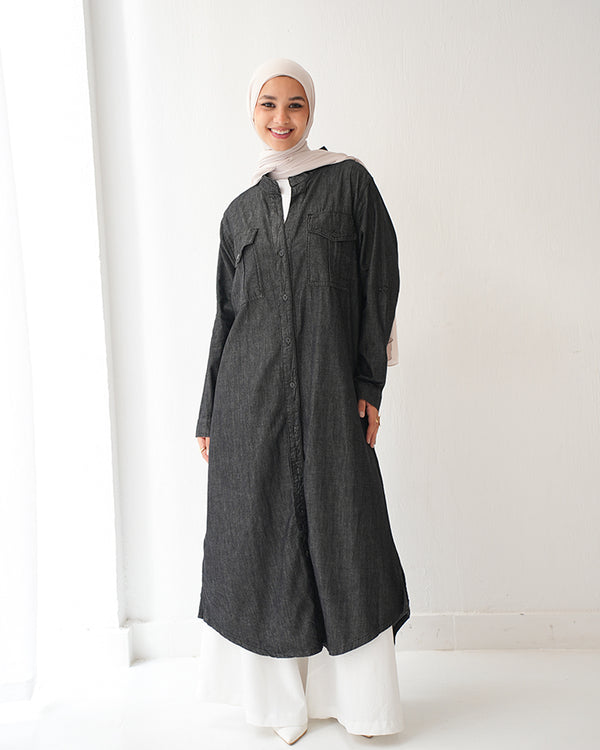 Denim Shirt Dress Black Grey C400