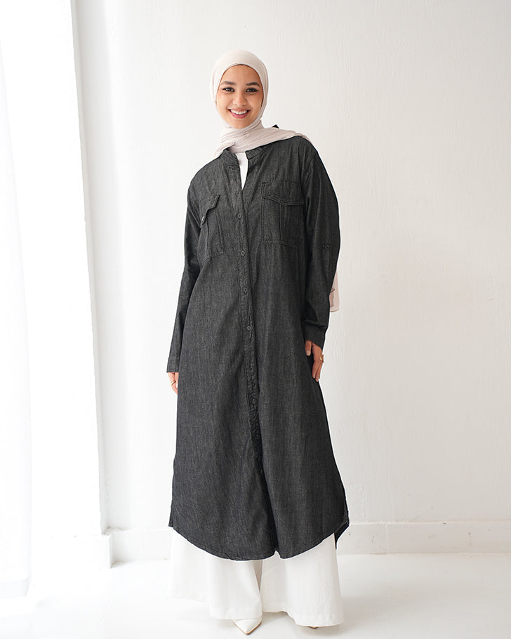 Denim Shirt Dress Black Grey C400