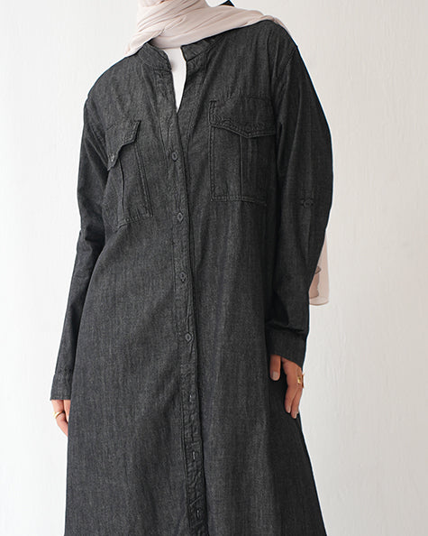 Denim Shirt Dress Black Grey C400