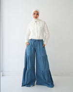Tiered Wide Leg Denim Pants Blue C1902