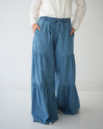 Tiered Wide Leg Denim Pants Blue C1902