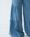 Tiered Wide Leg Denim Pants Blue C1902
