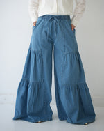 Tiered Wide Leg Denim Pants Blue C1902
