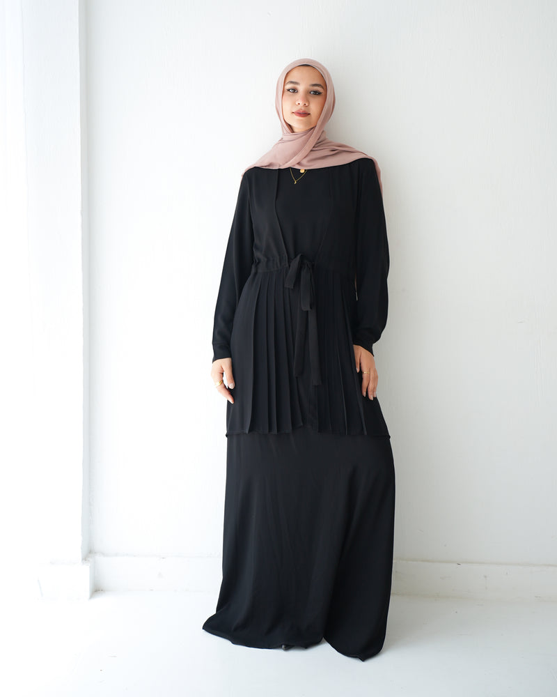 Front Pleated Tie Abaya C78