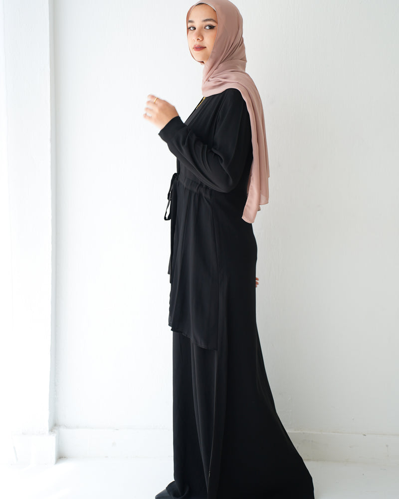 Front Pleated Tie Abaya C78
