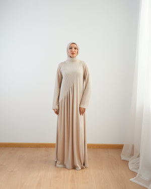 High Neck Ribbed Dress Beige C501