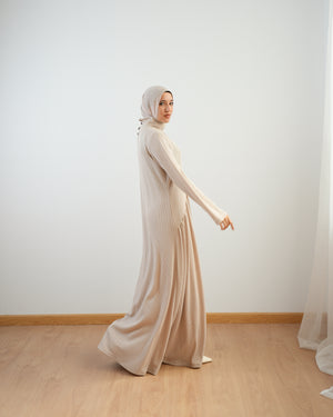 High Neck Ribbed Dress Beige C501