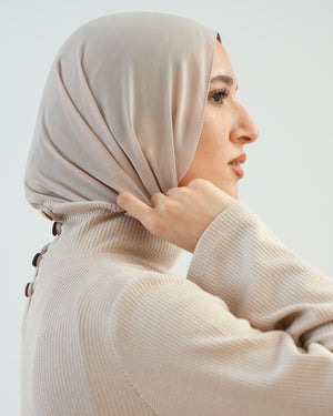 High Neck Ribbed Dress Beige C501