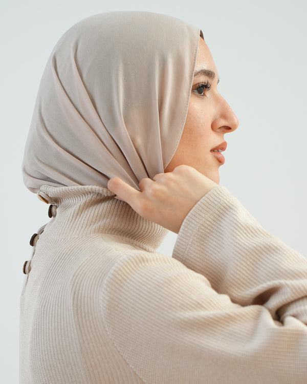 High Neck Ribbed Dress Beige C501