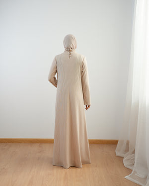 High Neck Ribbed Dress Beige C501