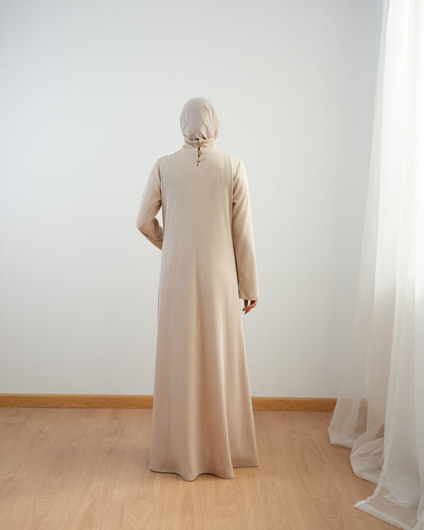 High Neck Ribbed Dress Beige C501