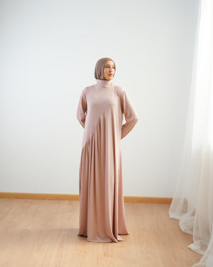 High Neck Ribbed Dress Cashmere C501