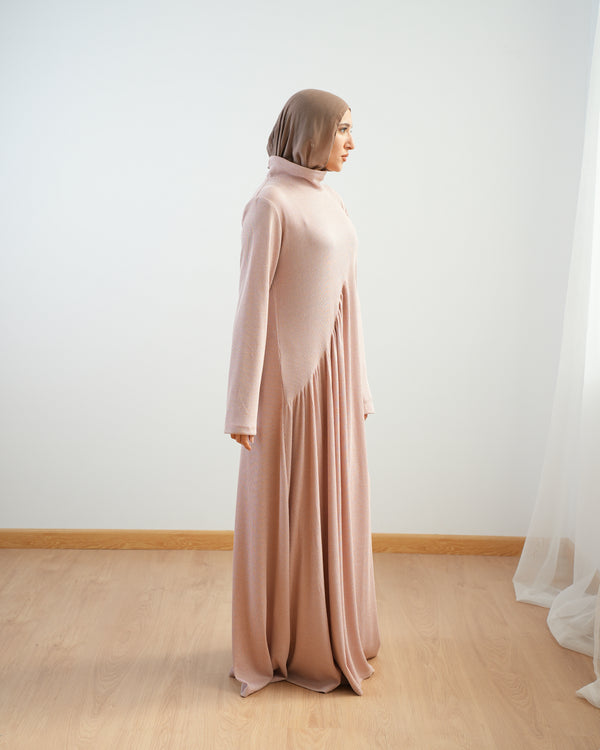 High Neck Ribbed Dress Cashmere C501