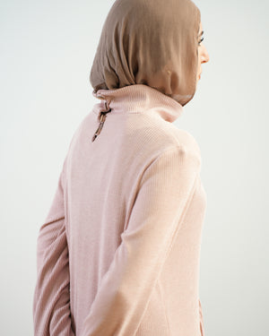 High Neck Ribbed Dress Cashmere C501