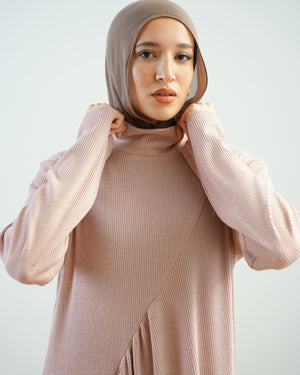 High Neck Ribbed Dress Cashmere C501