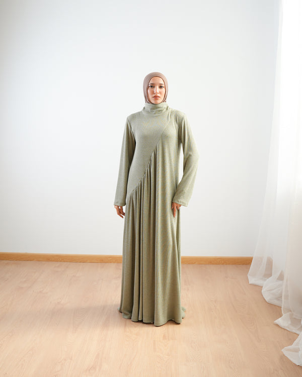 High Neck Ribbed Dress Mint C501