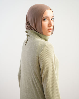 High Neck Ribbed Dress Mint C501