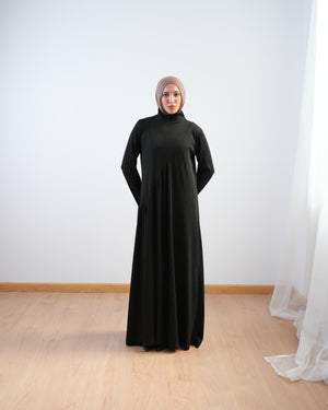 High Neck Ribbed Dress Black C501