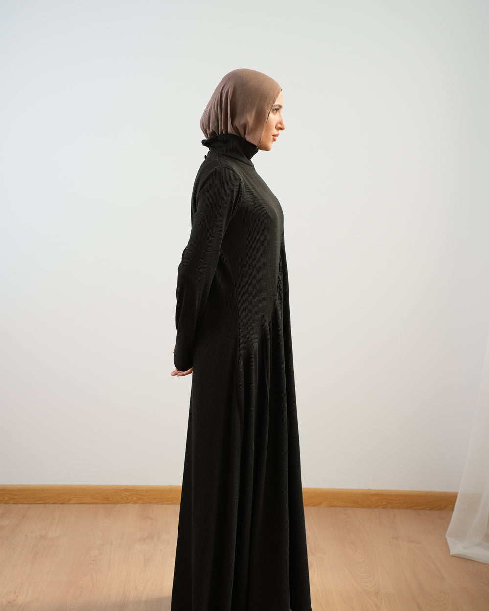 High Neck Ribbed Dress Black C501