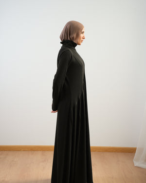 High Neck Ribbed Dress Black C501