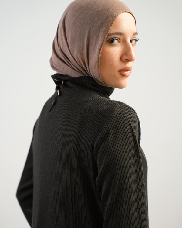 High Neck Ribbed Dress Black C501