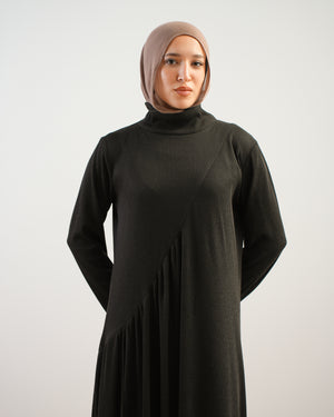 High Neck Ribbed Dress Black C501