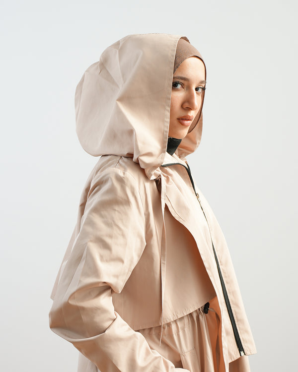 Zippered Waterproof Coat Beige C502