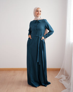 Linen Dress With Pockets Teal C94