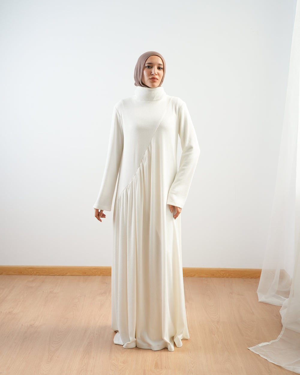 High Neck Ribbed Dress Off-white C501