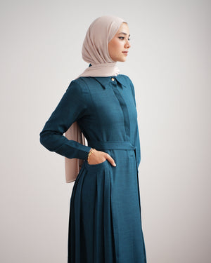 Linen Dress With Pockets Teal C94